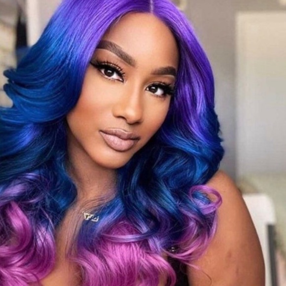 💫 22” PURPLE TRI OMBREMERMAID BODY WAVY CURLY LACE FRONT WIG *NEW*5” LACE PRT